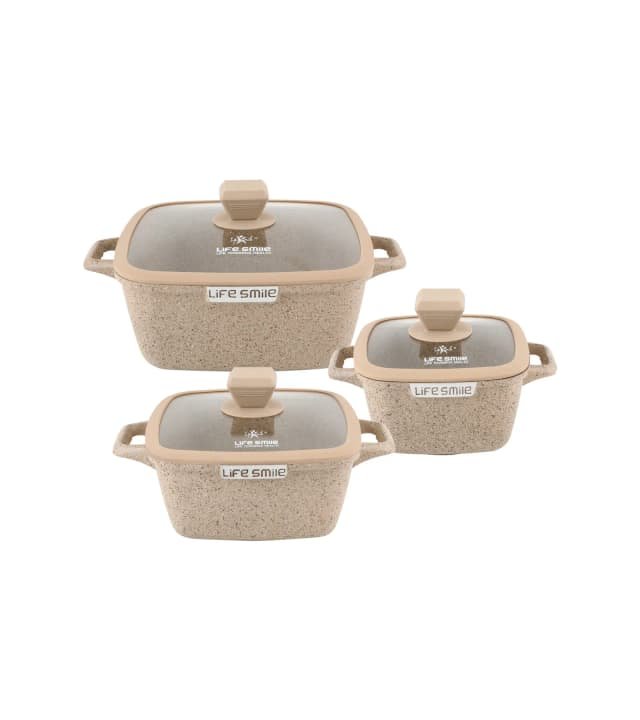 6 Pcs Granite Coated Nonstick Soup Pot Set with Glass Lids - Multi-Layer Aluminum with Induction Bottom